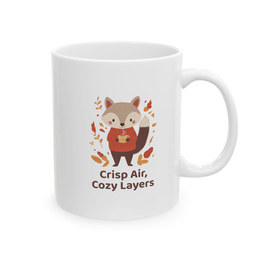 Crisp Air, Cozy Layers Mug | Cute Fox Fall Mug| Cozy Autumn Vibes | Woodland Animal Coffee Mug | Fall Coffee Lovers