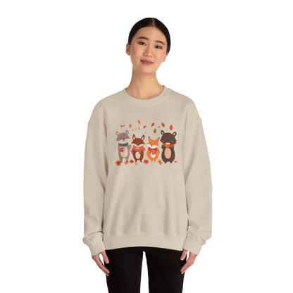 Fall Woodland Animals Sweatshirt | Cute Fox, Bear, Squirrel, Raccoon Pullover | Cozy Fall Critters | Autumn Outdoor Forest Animal Sweater