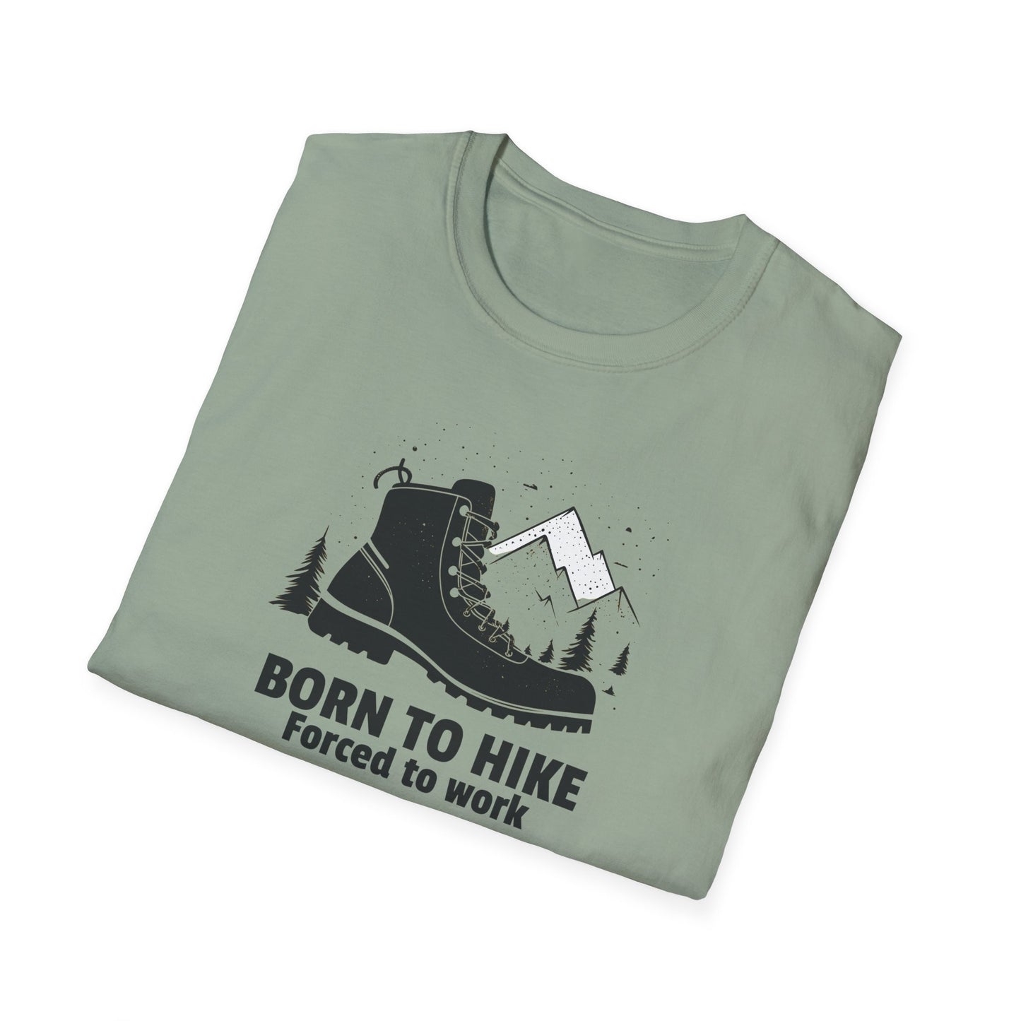 Born to Hike Forced to Work Hiking Shirt, Mountain Adventure Tee for Men Outdoor Enthusiasts, Hiking Boot Graphic T-Shirt for Nature Lovers