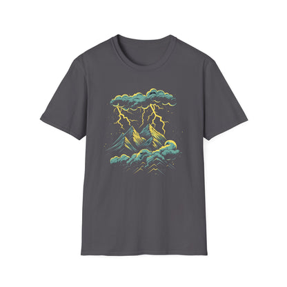 Mountain Storm Unisex T-Shirt, Nature Scene Lightning Graphic Tee, Outdoor Adventure Shirt, Hiking Gift, Nature Lover Top