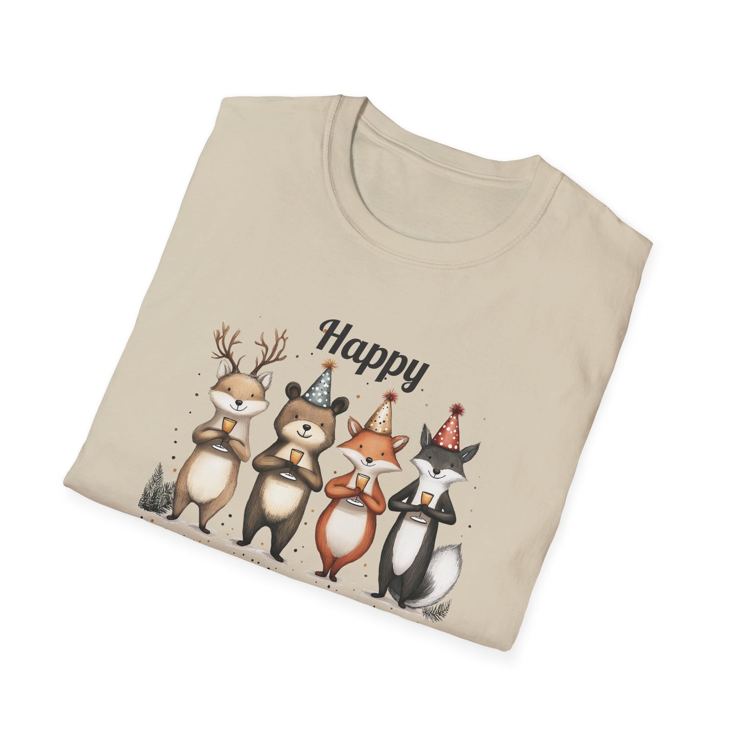 Happy New Year Forest Woodland Animals T-shirt | New Year Party Tee for Animal Lovers | Cute New Year's Eve 2025 Shirt