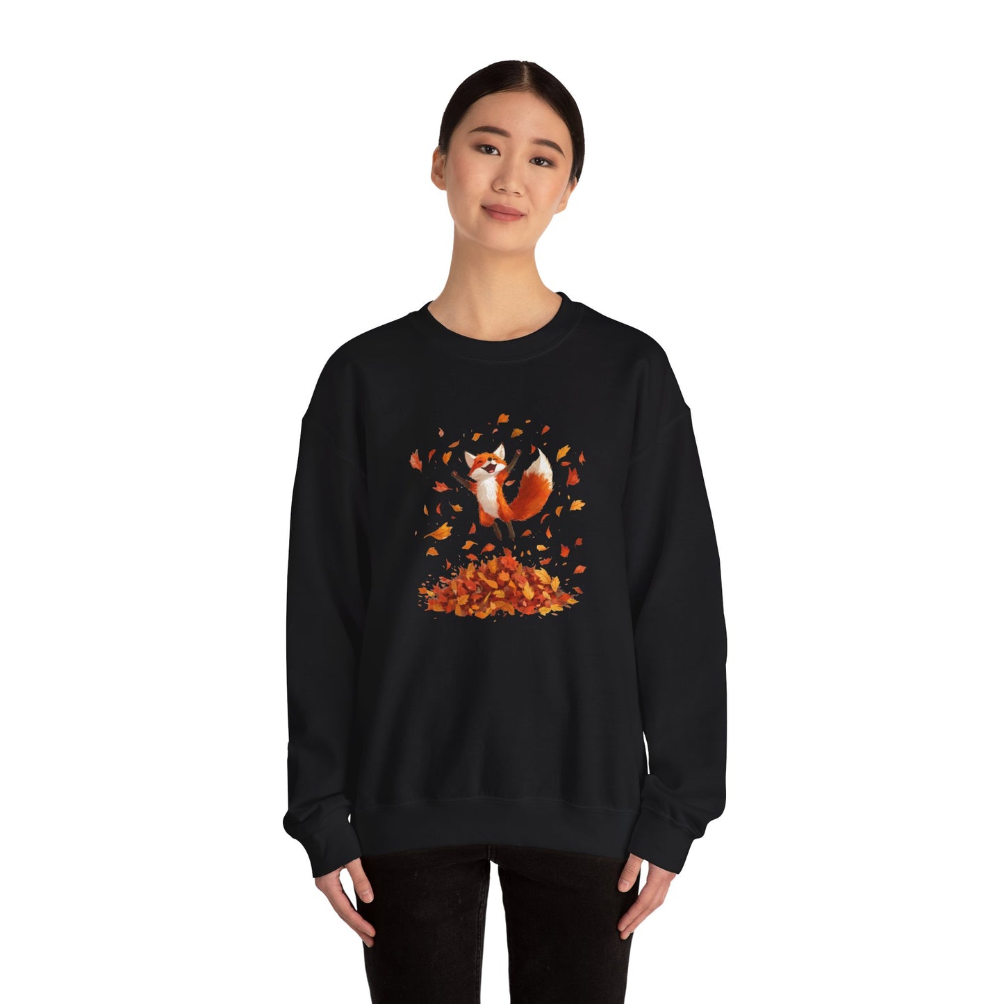 Fox Jumping in Autumn Leaves Sweatshirt | Cozy Fall Sweatshirt | Cute Nature Lover Pullover | Perfect Autumn Gift for Outdoor Enthusiasts