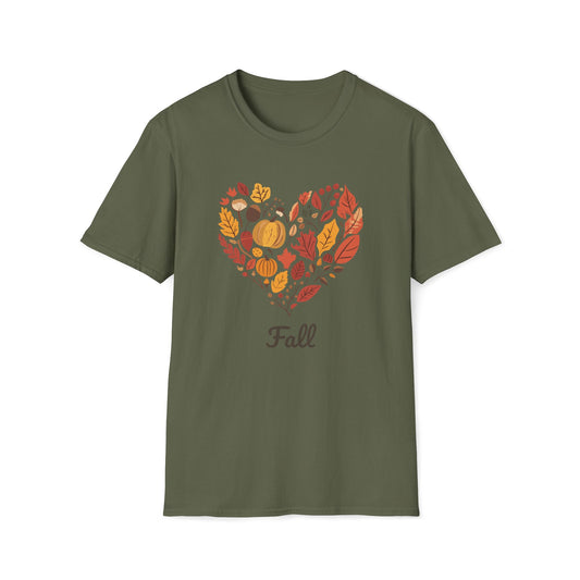 Heart Fall T-Shirt, Cozy Autumn Graphic Tee, Fall Leaves & Pumpkin Shirt, Love Fall Shirt, Thanksgiving Shirt, Nature-Inspired Fall Shirt