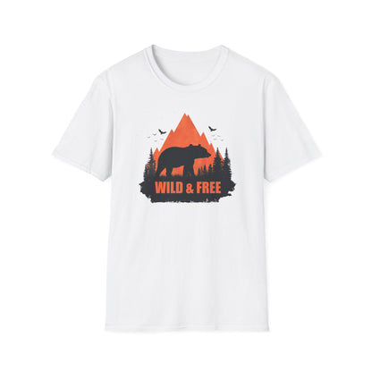 Wild & Free Retro Bear Mountain T-Shirt - Wilderness Nature Graphic Tee - Outdoor Wildlife Apparel - Men's Hiking Gift