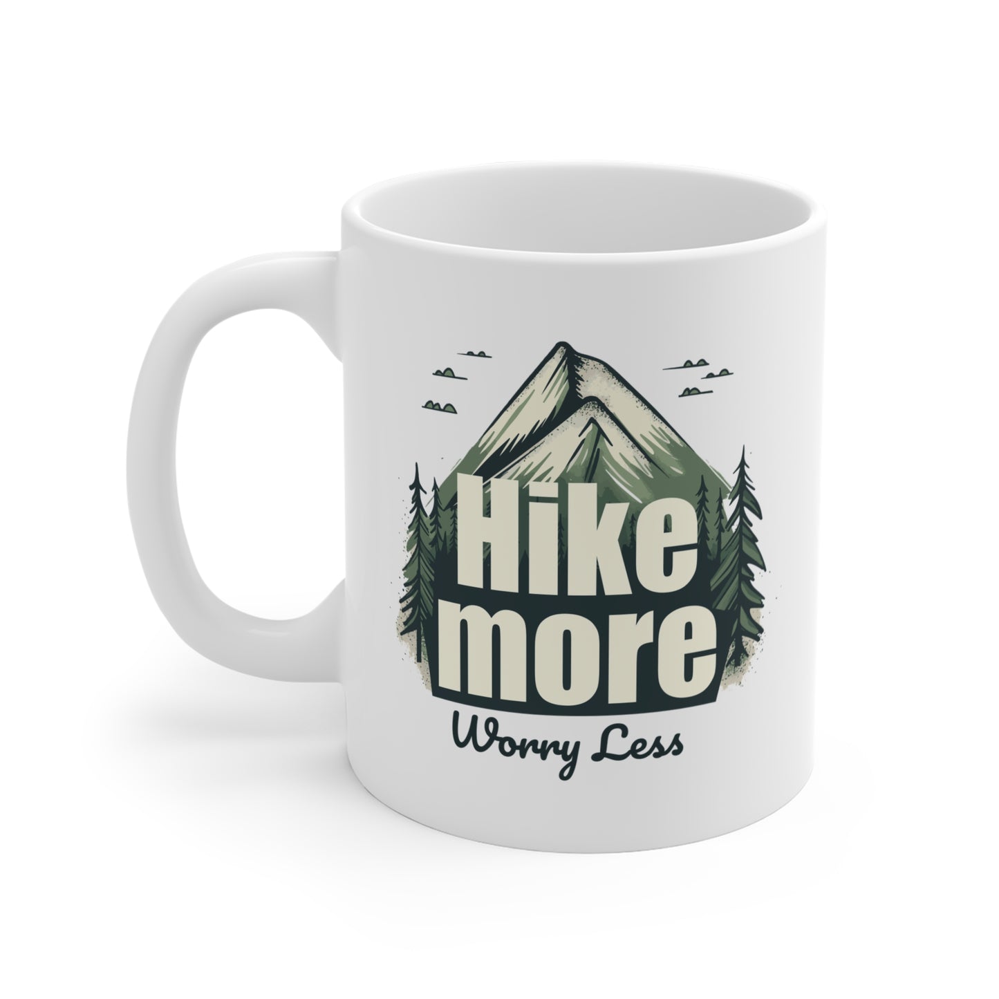 Hike More Worry Less Mug, Nature Inspired Ceramic Coffee Cup, Outdoor Adventure Lover Gift, Hiking Enthusiast Mug, Mountain Design Mug