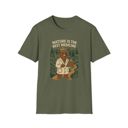 Nature Is the Best Medicine Shirt | Forest Ranger Bear Tee | Hiking Therapy T-Shirt | Trail Lover Gift | Outdoor Mental Health
