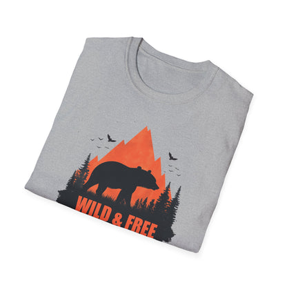 Wild & Free Retro Bear Mountain T-Shirt - Wilderness Nature Graphic Tee - Outdoor Wildlife Apparel - Men's Hiking Gift