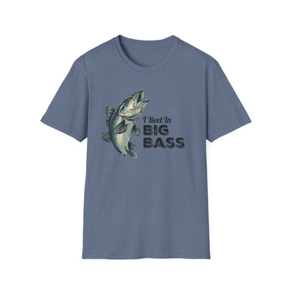 I Reel in Big Bass T-Shirt | Funny Fishing Shirt for Men | Bass Fisherman Gift | Dad Fishing Tee | Outdoorsman Gift