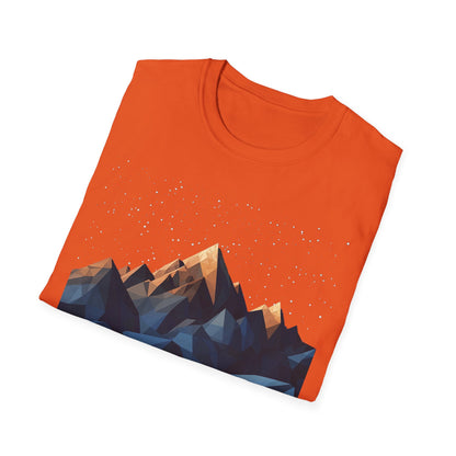 Geometric Mountain Night Sky T-Shirt - Abstract Nature Graphic Tee - Hiking and Adventure Outdoor Apparel - Men's Outdoor Shirt Gift