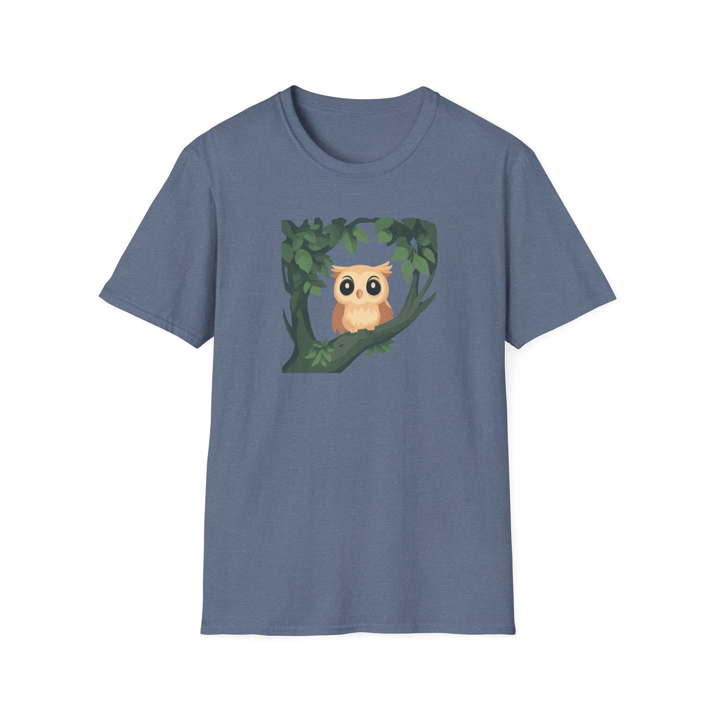 Cartoon Owl Perched on Branch T-Shirt | Cute Woodland Animal Graphic Tee | Perfect for Nature Lovers, Birdwatchers, and Outdoor Enthusiasts