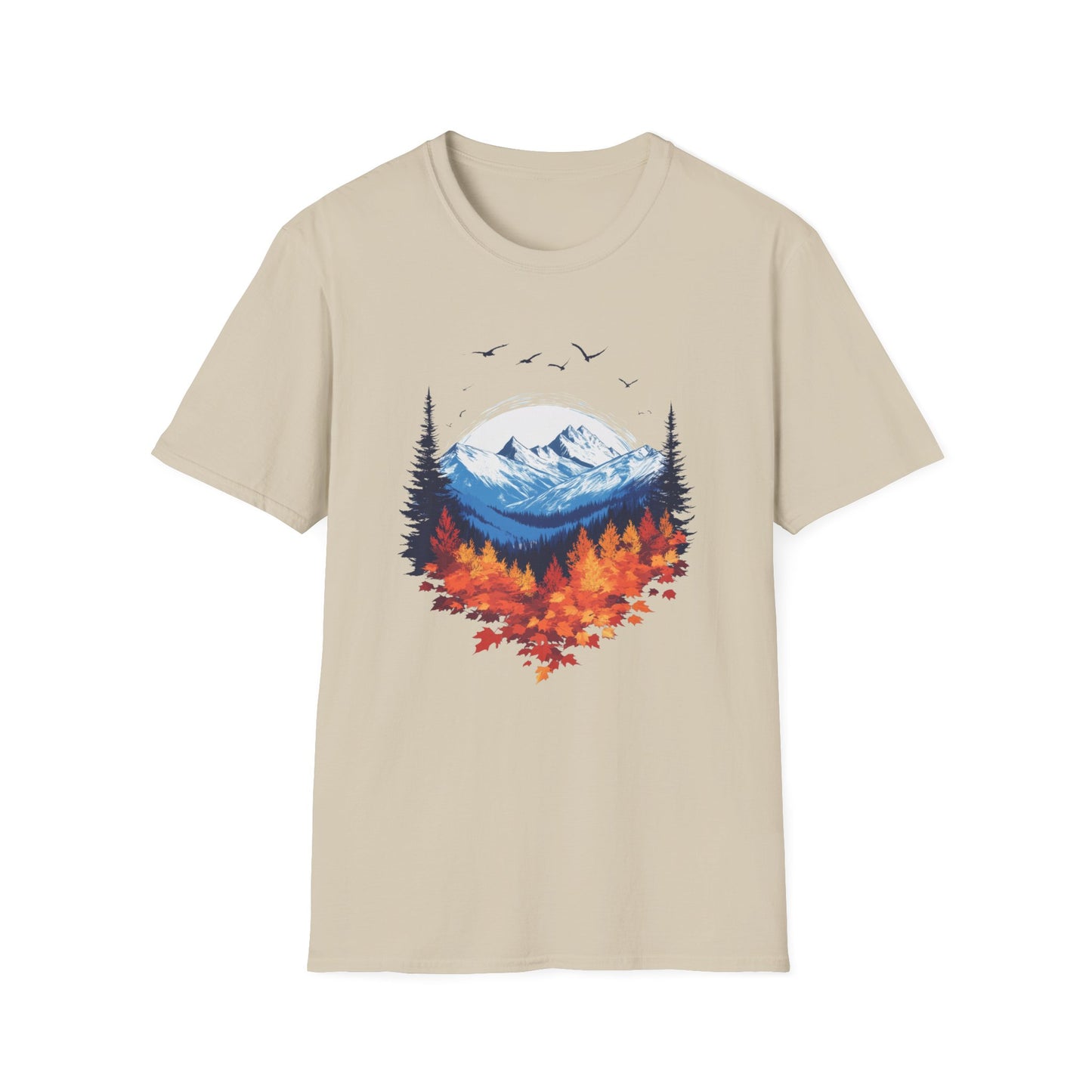 Falling Leaves, Rising Snow T-Shirt, Fall to Winter Transition Tee, Mountain Adventure Shirt, Outdoor Lovers Gift