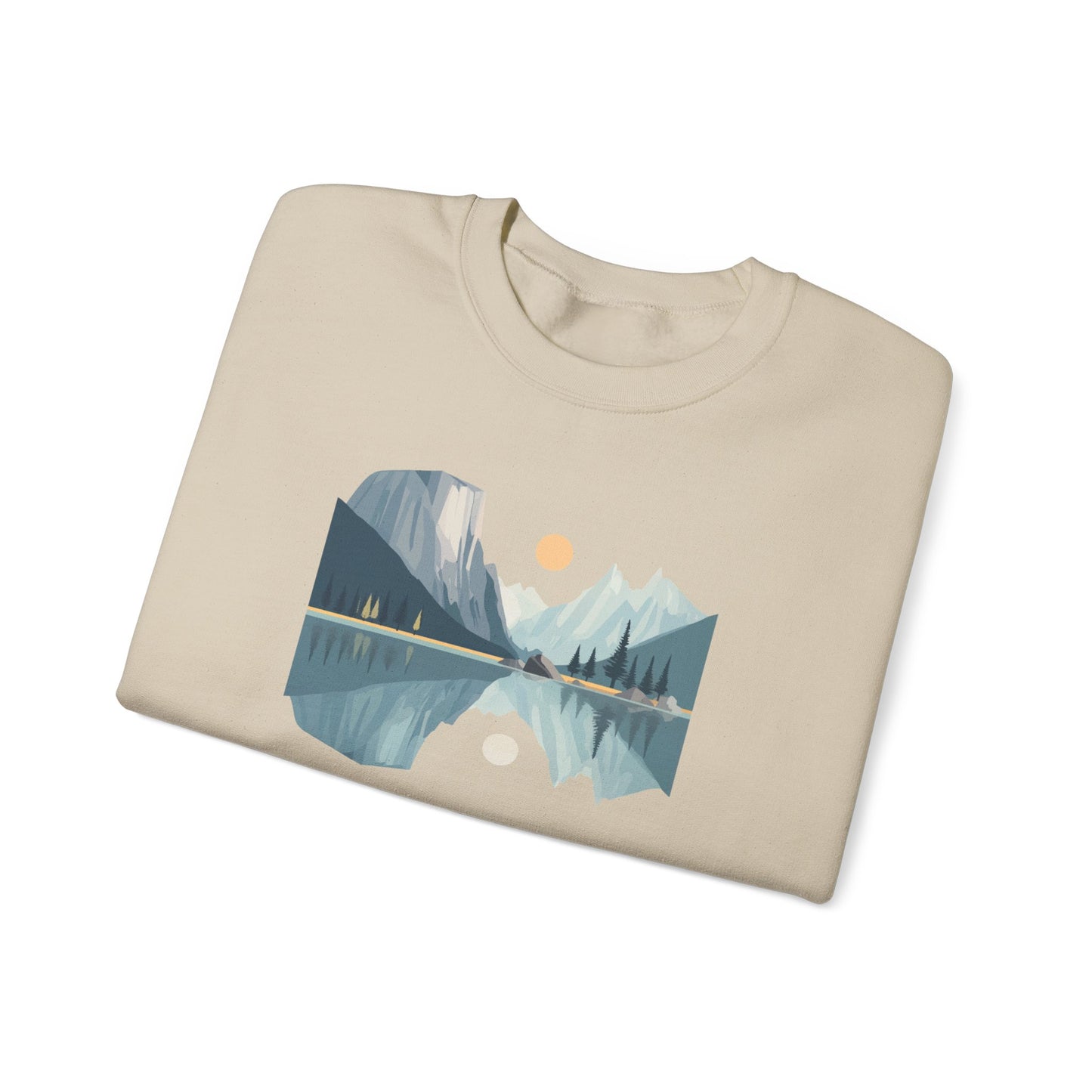 Minimalist Mountain Reflection Sweatshirt - Scenic Nature Landscape Graphic - Hiking and Camping Adventure Wear