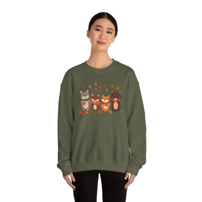 Fall Woodland Animals Sweatshirt | Cute Fox, Bear, Squirrel, Raccoon Pullover | Cozy Fall Critters | Autumn Outdoor Forest Animal Sweater