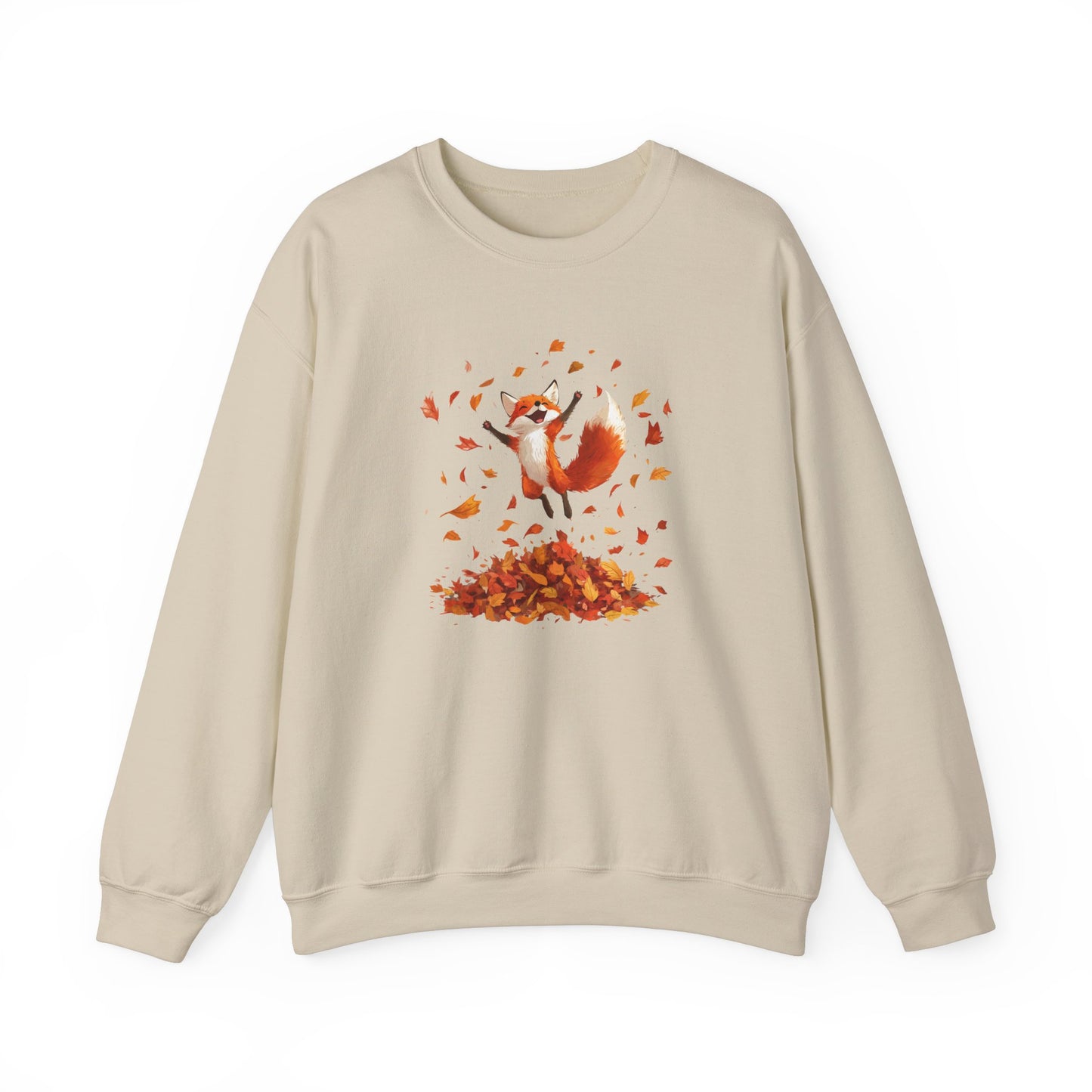 Fox Jumping in Autumn Leaves Sweatshirt | Cozy Fall Sweatshirt | Cute Nature Lover Pullover | Perfect Autumn Gift for Outdoor Enthusiasts