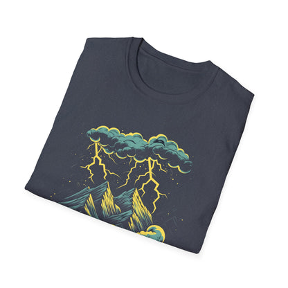 Mountain Storm Unisex T-Shirt, Nature Scene Lightning Graphic Tee, Outdoor Adventure Shirt, Hiking Gift, Nature Lover Top