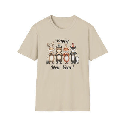 Happy New Year Forest Woodland Animals T-shirt | New Year Party Tee for Animal Lovers | Cute New Year's Eve 2025 Shirt