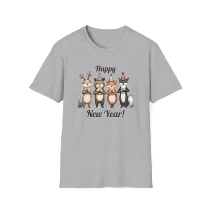 Happy New Year Forest Woodland Animals T-shirt | New Year Party Tee for Animal Lovers | Cute New Year's Eve 2025 Shirt