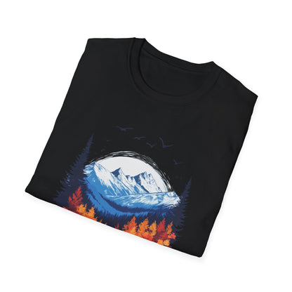 Falling Leaves, Rising Snow T-Shirt, Fall to Winter Transition Tee, Mountain Adventure Shirt, Outdoor Lovers Gift