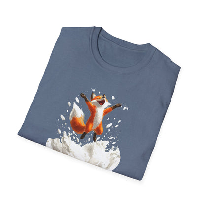 Playful Fox Jumping in Snow T-Shirt | Winter Wonderland Graphic Tee | Cute Animal Shirt for Nature Lovers | Fun Winter Apparel Gift