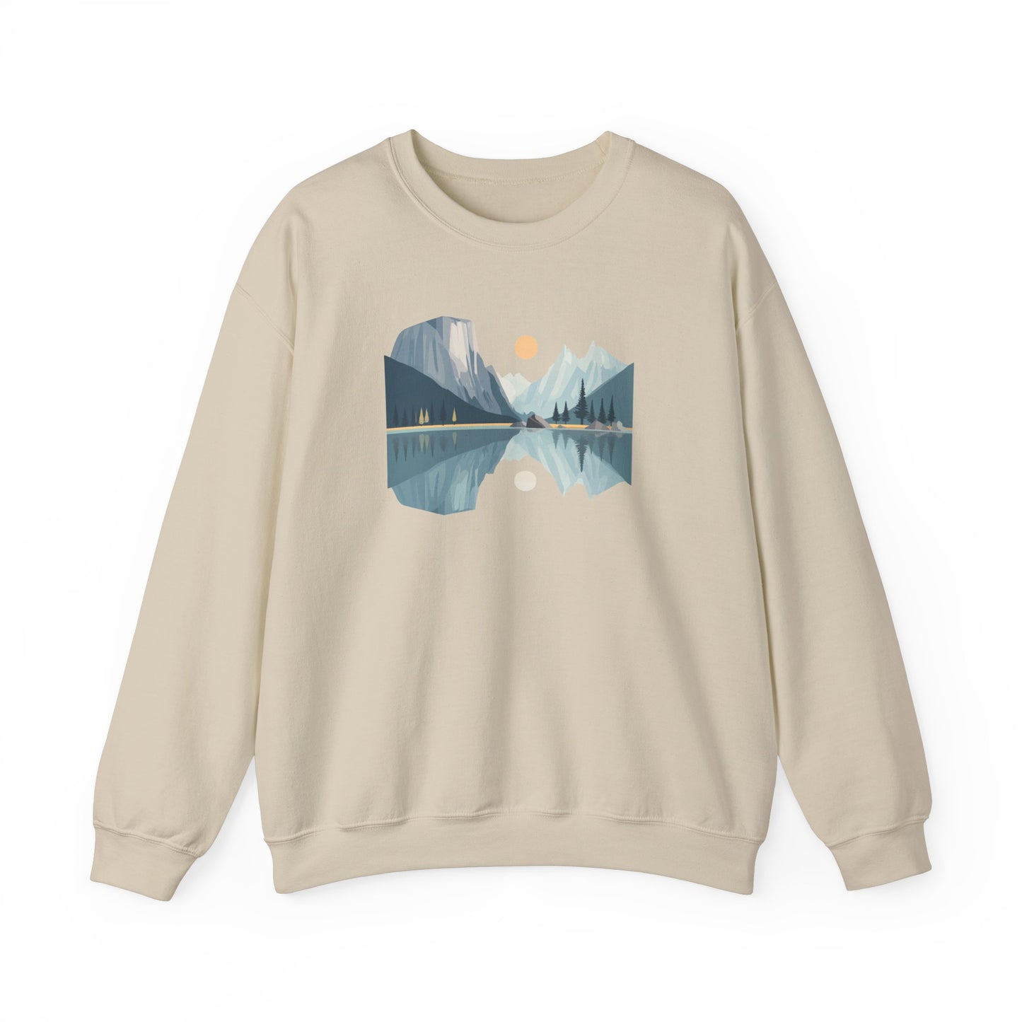 Minimalist Mountain Reflection Sweatshirt - Scenic Nature Landscape Graphic - Hiking and Camping Adventure Wear