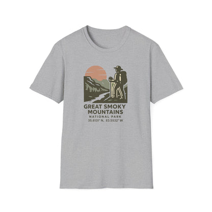 Great Smoky Mountains National Park Shirt | Vintage Hiking T-Shirt with Coordinates | Smoky Mountains Hiker Gift | Retro Nature Lover Tee