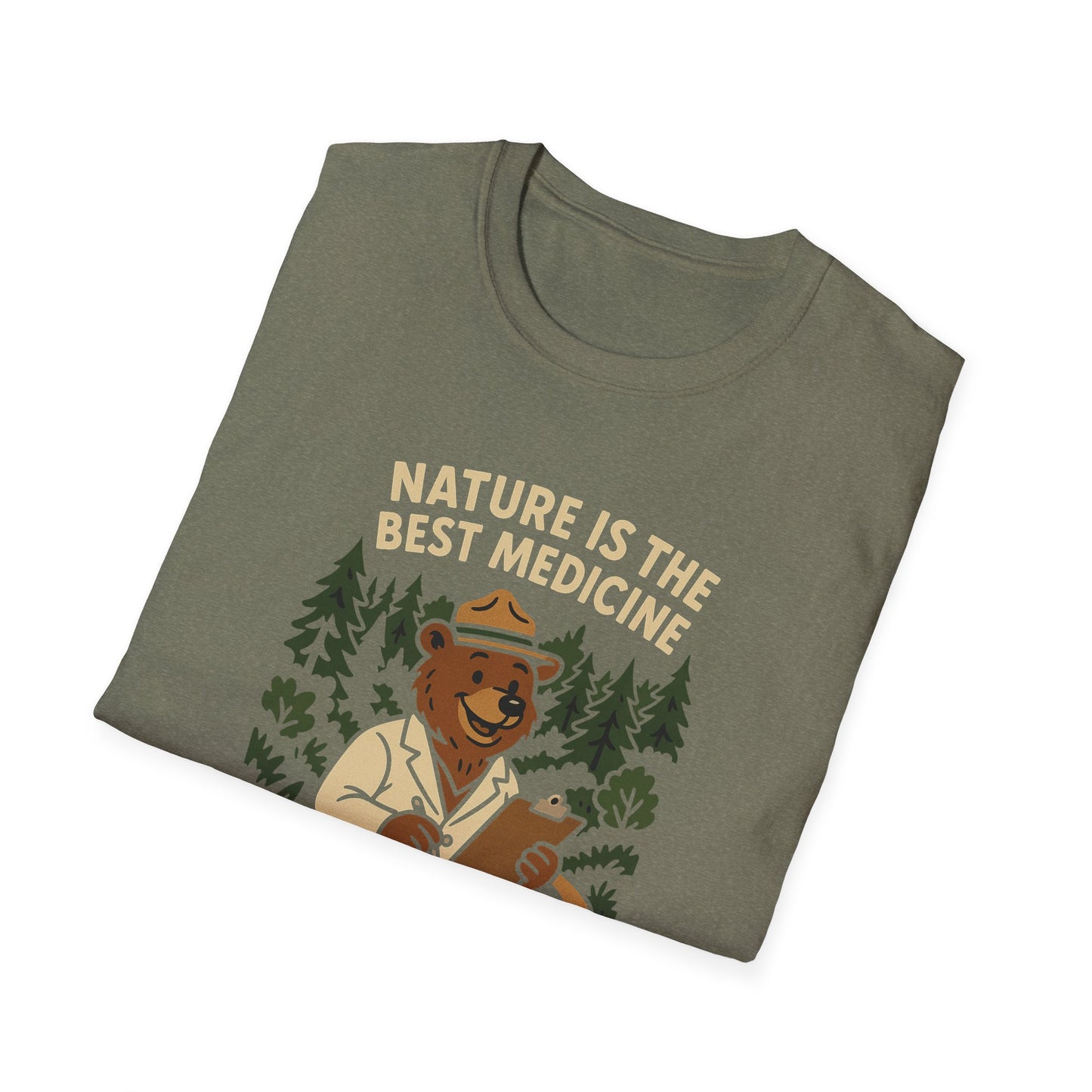 Nature Is the Best Medicine Shirt | Forest Ranger Bear Tee | Hiking Therapy T-Shirt | Trail Lover Gift | Outdoor Mental Health