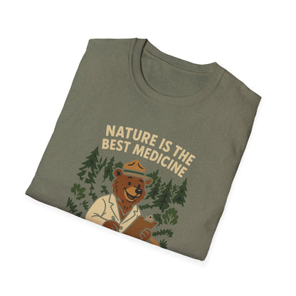 Nature Is the Best Medicine Shirt | Forest Ranger Bear Tee | Hiking Therapy T-Shirt | Trail Lover Gift | Outdoor Mental Health