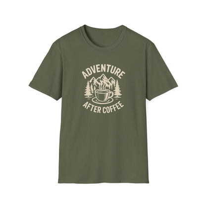 Adventure After Coffee Shirt | Coffee Hiking Tee for Nature Lovers | Minimalist Mountain Graphic T-Shirt | Outdoorsy Gift for Him or Her