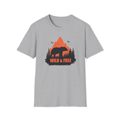 Wild & Free Retro Bear Mountain T-Shirt - Wilderness Nature Graphic Tee - Outdoor Wildlife Apparel - Men's Hiking Gift