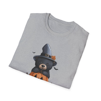 Cute Halloween Bear T-Shirt | Adorable Forest Animal with Pumpkin Design | Witch Bear Halloween Tee