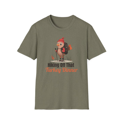 Hiking Off That Turkey Dinner T-Shirt | Funny Thanksgiving Hiking Shirt | Turkey Hiker Graphic Tee | Thanksgiving Gift for Hikers