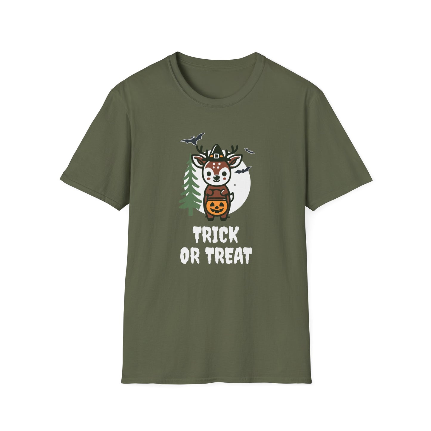 Cute Deer Halloween Trick or Treat T-Shirt | Adorable National Park Animal Illustration Tee | Perfect for Halloween and Nature Lovers