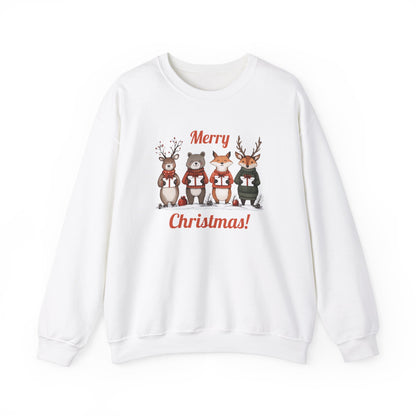 Merry Christmas Woodland Animals Sweatshirt, Reindeer Bear Fox Deer Crewneck, Sweatshirt for Animal Lovers, Festive Christmas Sweater, Cozy