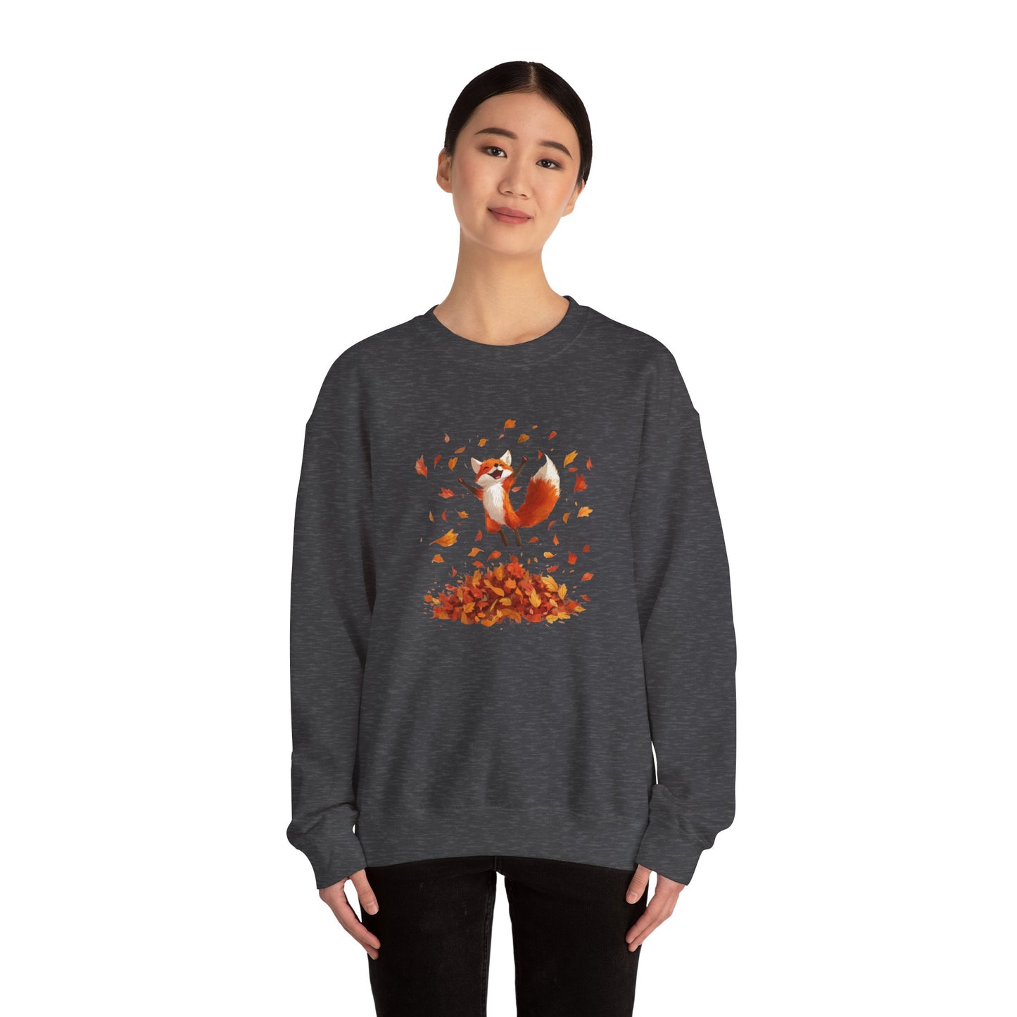 Fox Jumping in Autumn Leaves Sweatshirt | Cozy Fall Sweatshirt | Cute Nature Lover Pullover | Perfect Autumn Gift for Outdoor Enthusiasts