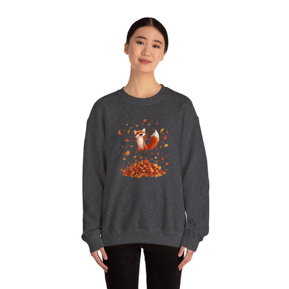 Fox Jumping in Autumn Leaves Sweatshirt | Cozy Fall Sweatshirt | Cute Nature Lover Pullover | Perfect Autumn Gift for Outdoor Enthusiasts