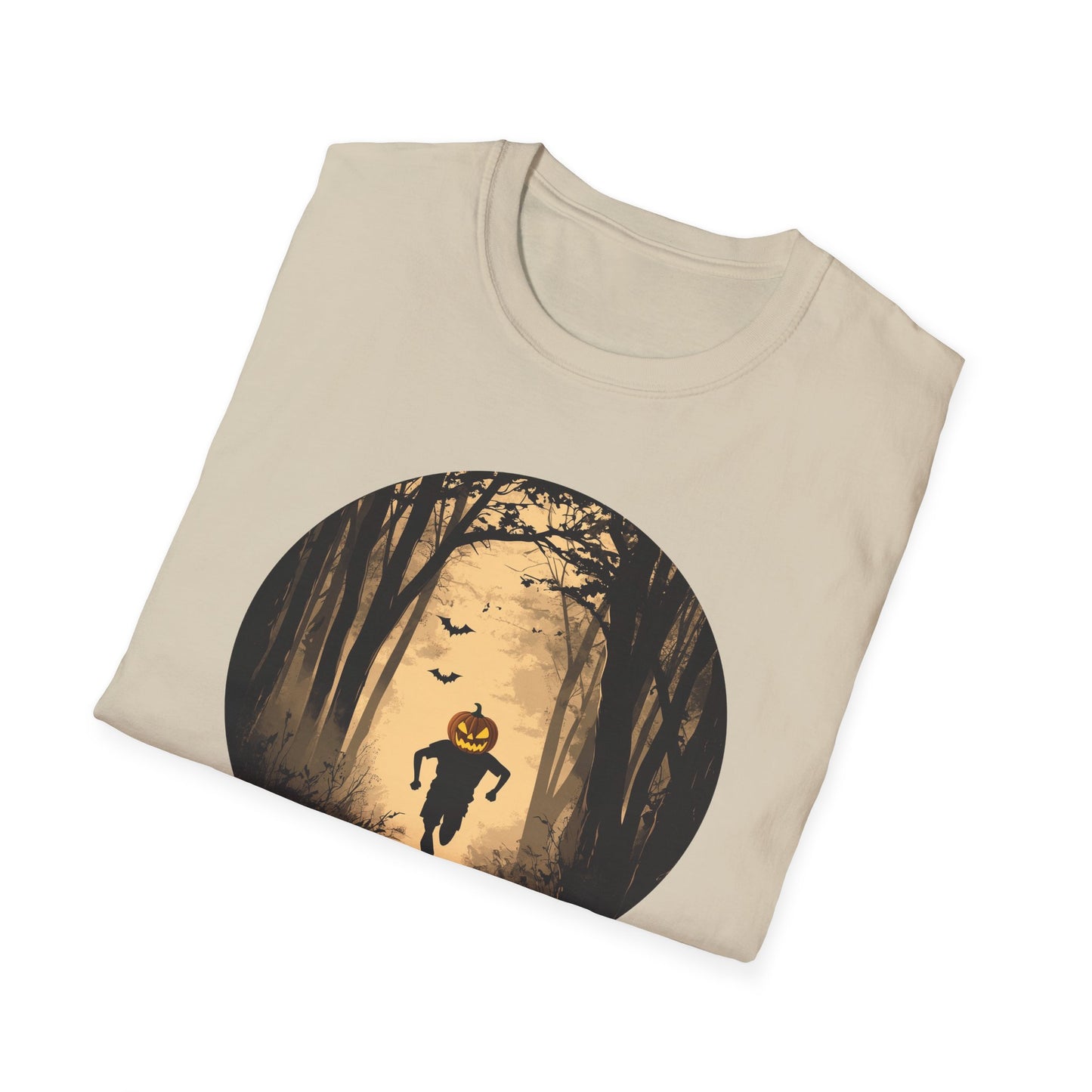 Pumpkin Head Trail Runner T-Shirt - Spooky Forest Running Shirt - Halloween Graphic Tee for Runners & Outdoor Lovers - Fall Running Shirt