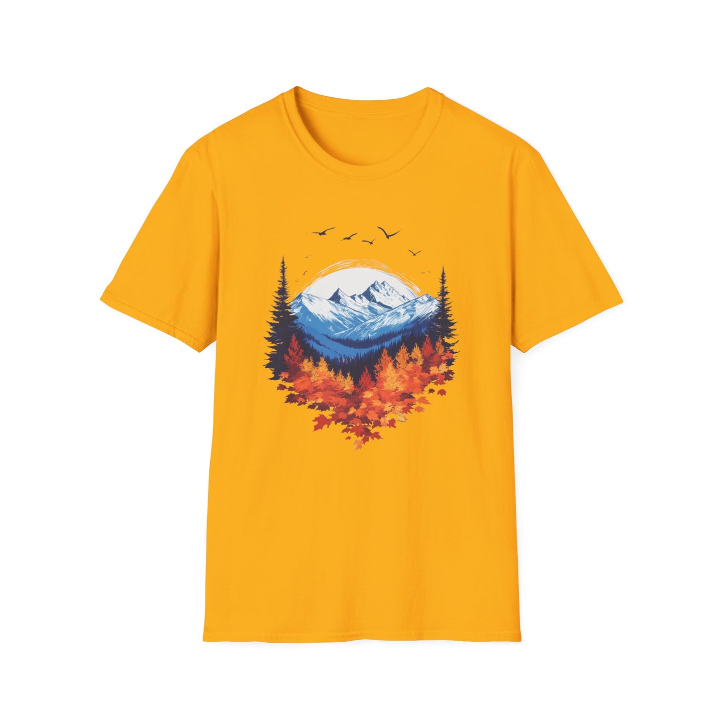 Falling Leaves, Rising Snow T-Shirt, Fall to Winter Transition Tee, Mountain Adventure Shirt, Outdoor Lovers Gift