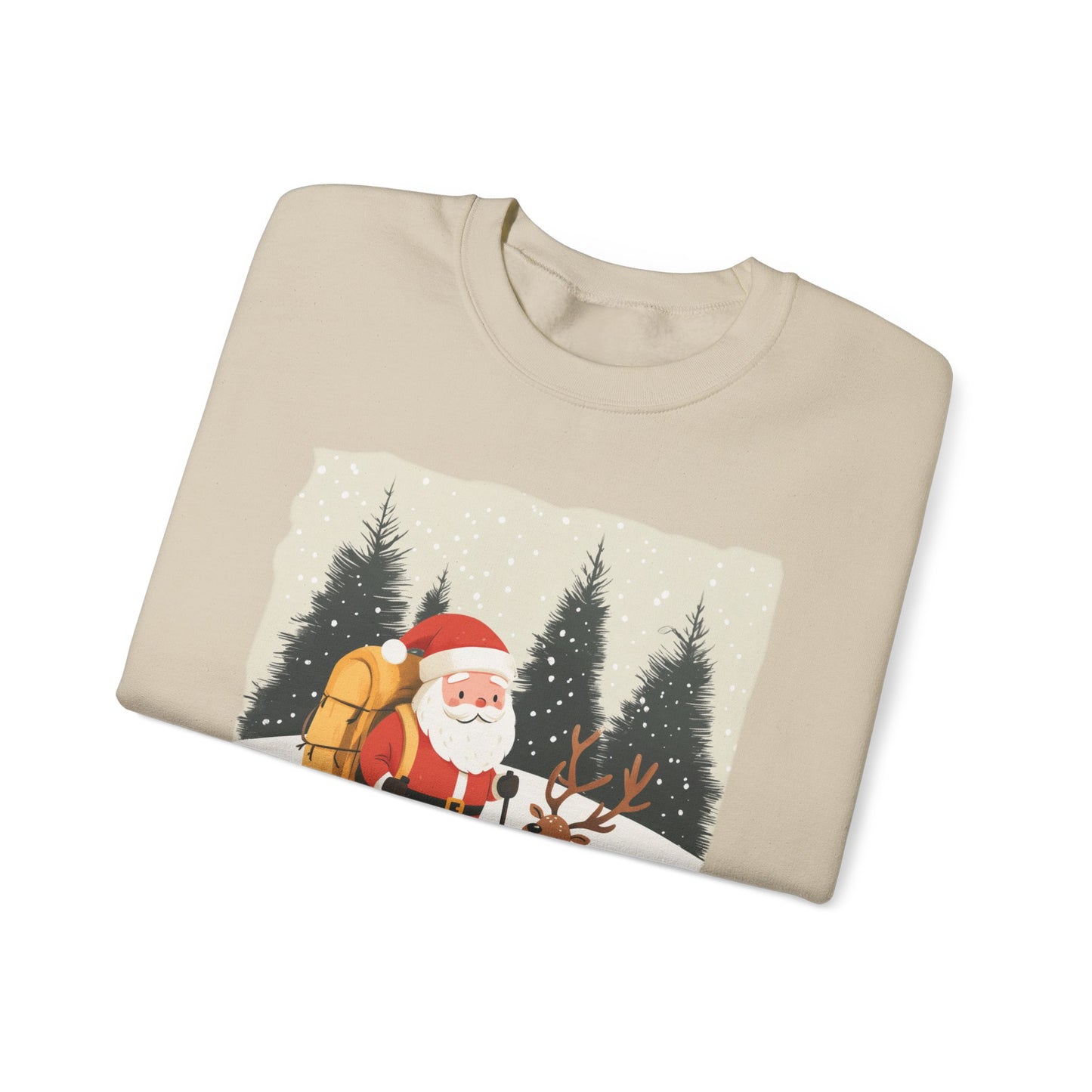 Santa Hiking Sweatshirt, Whimsical Holiday Gear, Perfect for Winter Adventures, Unique Christmas Gift for Him & Her