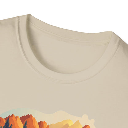 Mountain Bear Graphic T-Shirt - Scenic Sunset Landscape with Forest and Lake - Outdoor Adventure Wildlife Nature Tee