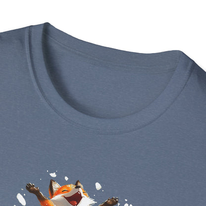 Playful Fox Jumping in Snow T-Shirt | Winter Wonderland Graphic Tee | Cute Animal Shirt for Nature Lovers | Fun Winter Apparel Gift