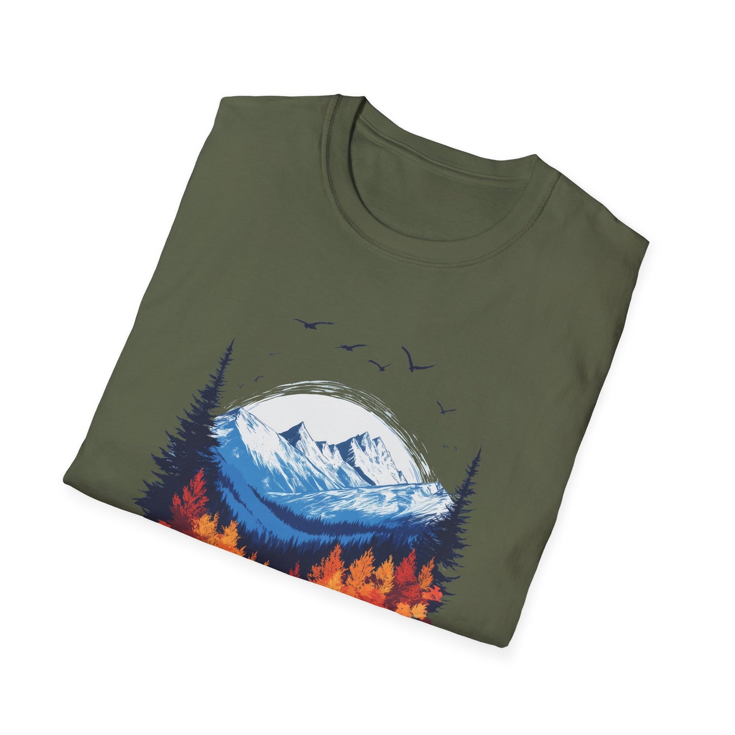 Falling Leaves, Rising Snow T-Shirt, Fall to Winter Transition Tee, Mountain Adventure Shirt, Outdoor Lovers Gift