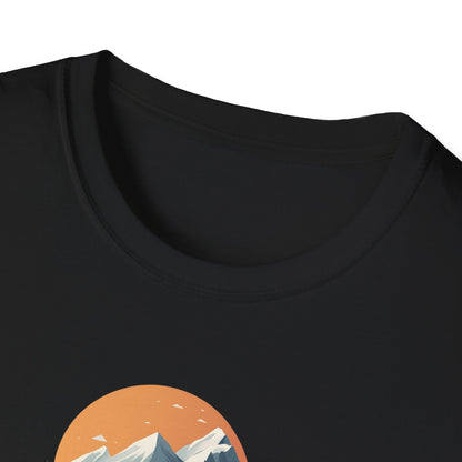 Mountain Sunset Isometric Landscape T-Shirt, Nature Scene Tee, Wilderness Hiking Shirt, Outdoor Adventure Top, Wildlife Graphic Tee