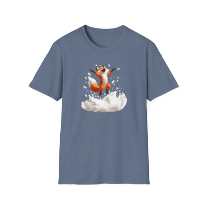 Playful Fox Jumping in Snow T-Shirt | Winter Wonderland Graphic Tee | Cute Animal Shirt for Nature Lovers | Fun Winter Apparel Gift