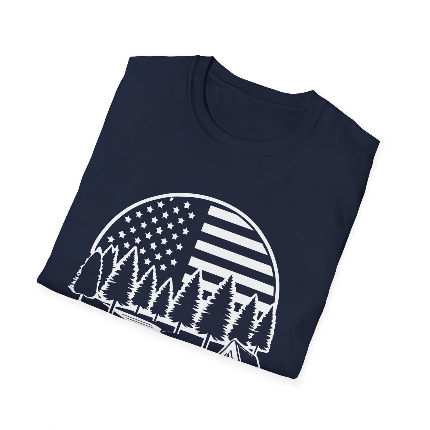 Patriotic Camping T-Shirt - American Flag Outdoor Graphic Tee - Nature Lover's Hiking Shirt - Perfect for 2024 Election Season