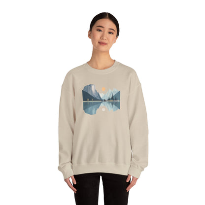 Minimalist Mountain Reflection Sweatshirt - Scenic Nature Landscape Graphic - Hiking and Camping Adventure Wear