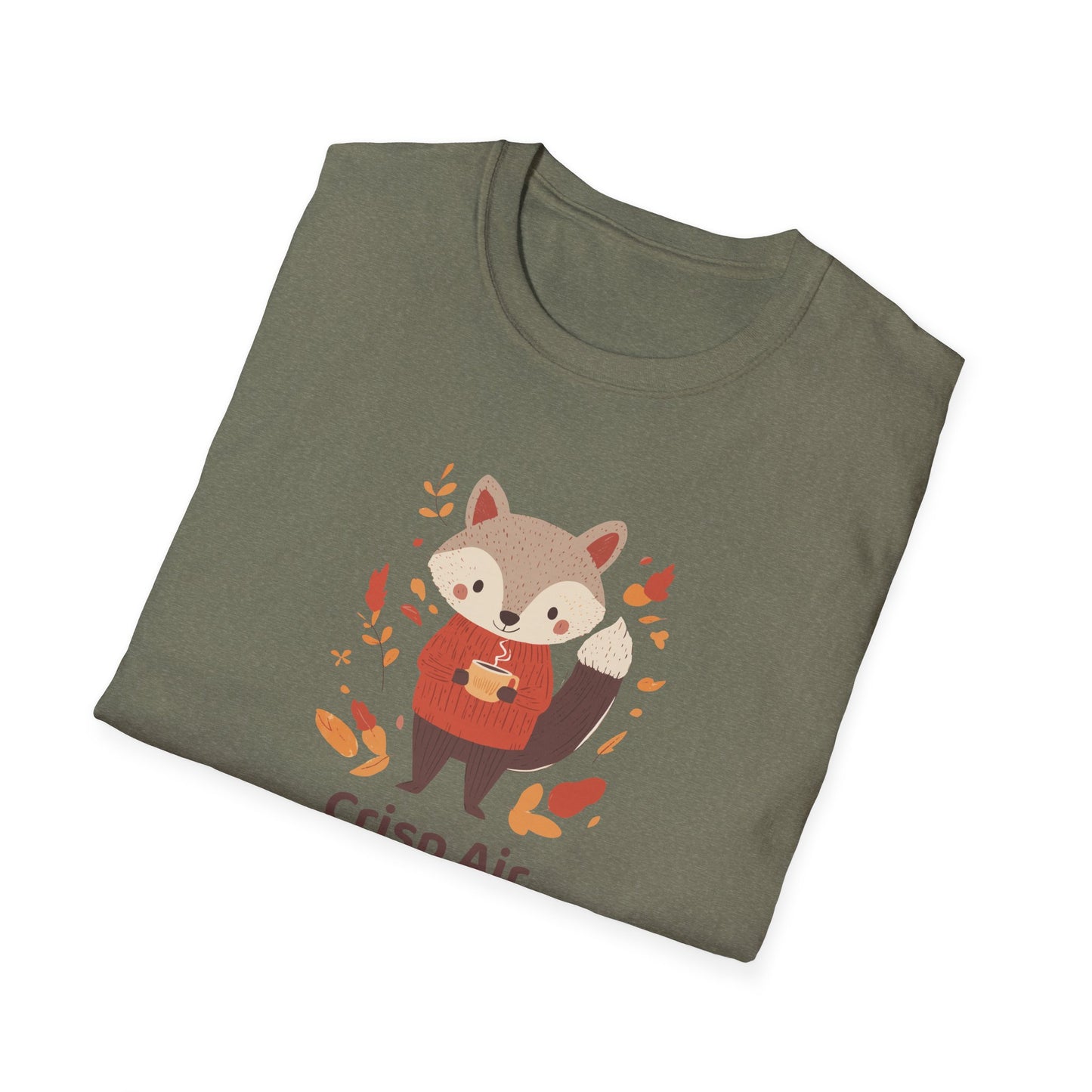 Crisp Air, Cozy Layers T-Shirt | Cute Fox Fall T-Shirt | Cozy Autumn Vibes Tee | Woodland Animal Sweater Shirt | Fall Coffee Lovers Shirt