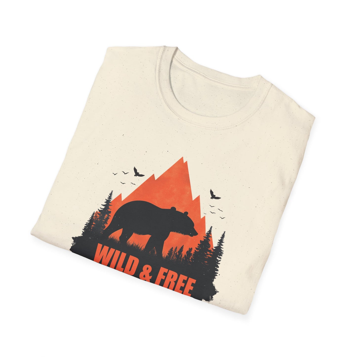 Wild & Free Retro Bear Mountain T-Shirt - Wilderness Nature Graphic Tee - Outdoor Wildlife Apparel - Men's Hiking Gift