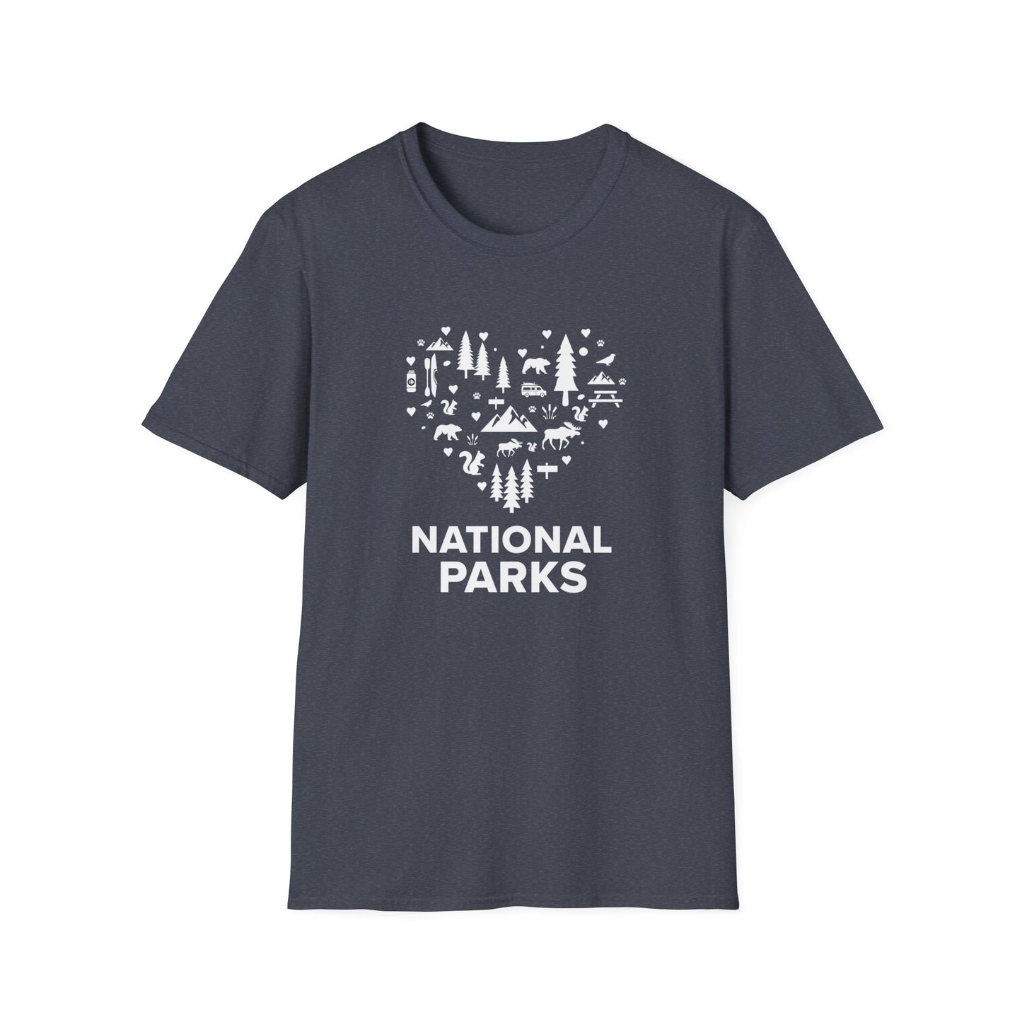 Love National Parks T-Shirt - Heart Park Icons Graphic Tee - Perfect for Outdoor Enthusiasts and Park Lovers