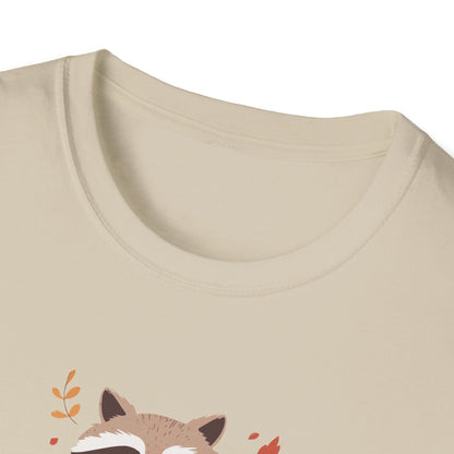 Crisp Air, Cozy Layers T-Shirt | Cute Raccoon T-Shirt | Cozy Autumn Vibes Tee | Woodland Animal Shirt | Fall Coffee Lovers Shirt