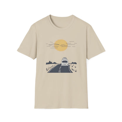 Chasing Sunsets Modern Van Life T-Shirt, Adventure Tee, Wanderlust Road Trip Shirt, Fun Outdoor Camping Top, Traveler Apparel Gift